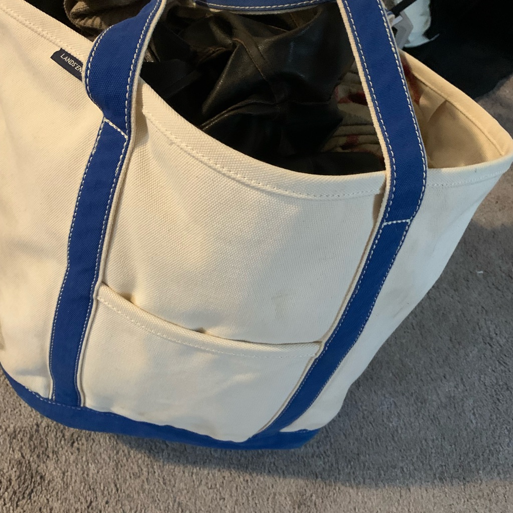 Vintage Land’s End Canvas Large Boat & Tote Bag Classic Blue Beige Fisherman